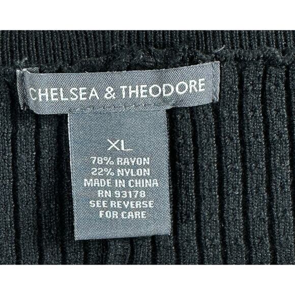Chelsea & Theodore Black Sweater XL scalloped neckline pleated bottom tunic - Picture 3 of 11